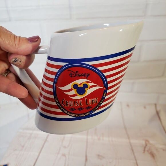 Vintage 90s Disney Mickey Mouse Cruise Line Red Stripe Leaning Mug Cup Souvenir - Picture 8 of 9